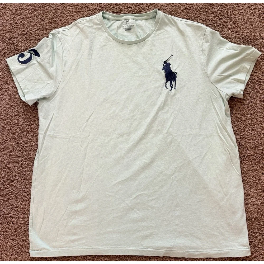 Polo Ralph Lauren T Shirt Men's XL Aqua Green Big Pony 3 Logo Short Sleeve Tee